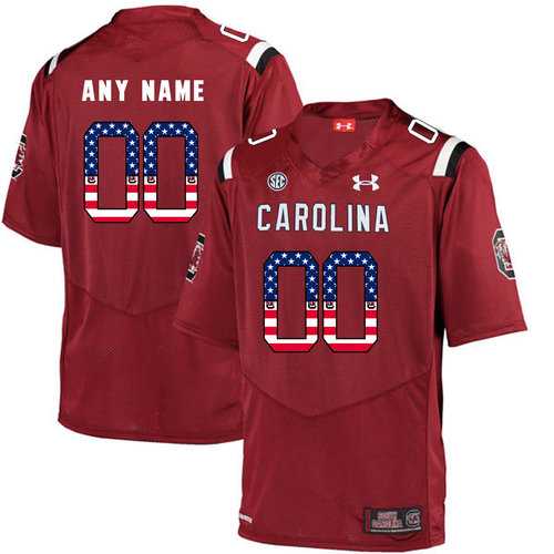 Mens South Carolina Gamecocks Red Customized USA Flag College Football Jersey